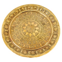 Antique Middle Eastern Round Brass Tray Islamic Moorish Style 23.5 in. Diameter