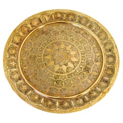 1930s Middle Eastern Round Brass Tray 23.5 in. Diameter