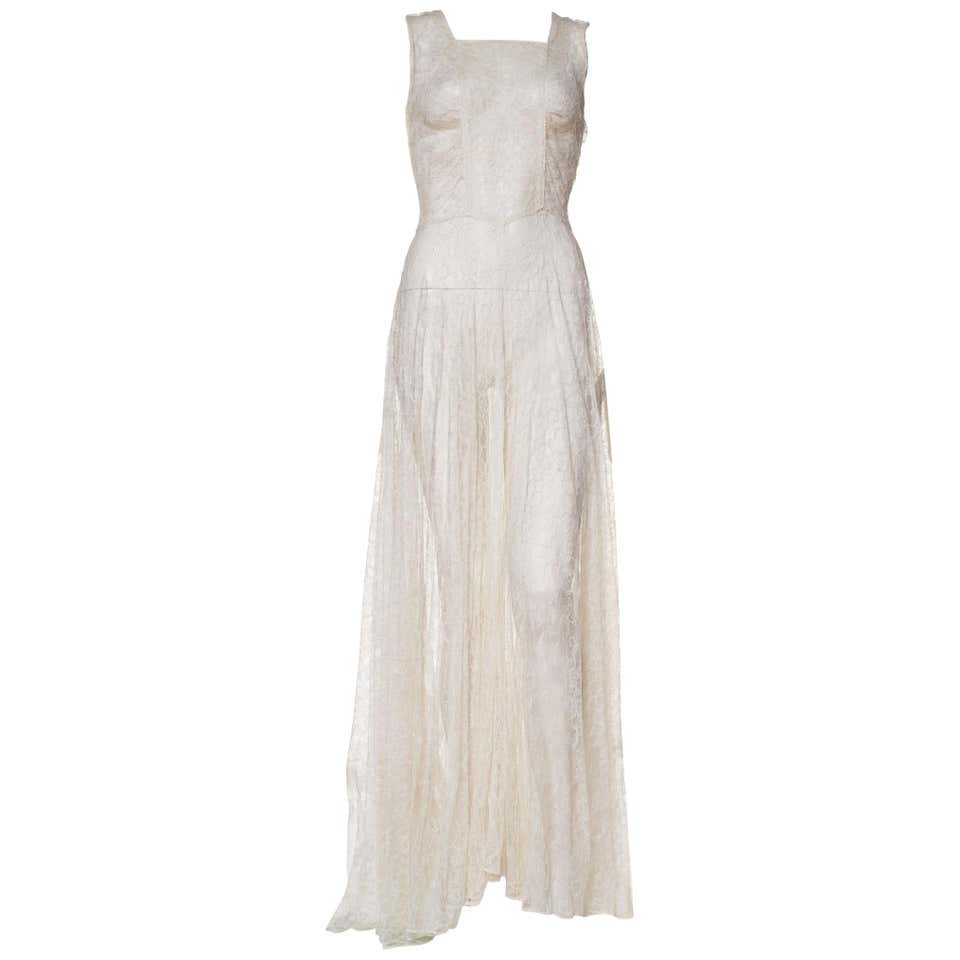 1930s Minimal White Lace Dress With Square Neckline at 1stDibs