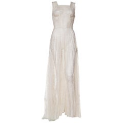 1930s Minimal White Lace Dress With Square Neckline