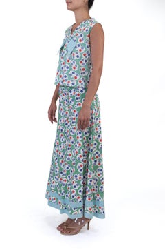 1930S Mint Green Geometric Cotton Rare Palazzo Pant Beach Pajamas