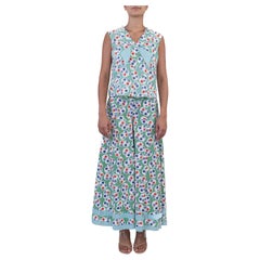 1930S Mint Green Geometric Cotton Rare Palazzo Pant Beach Pajamas