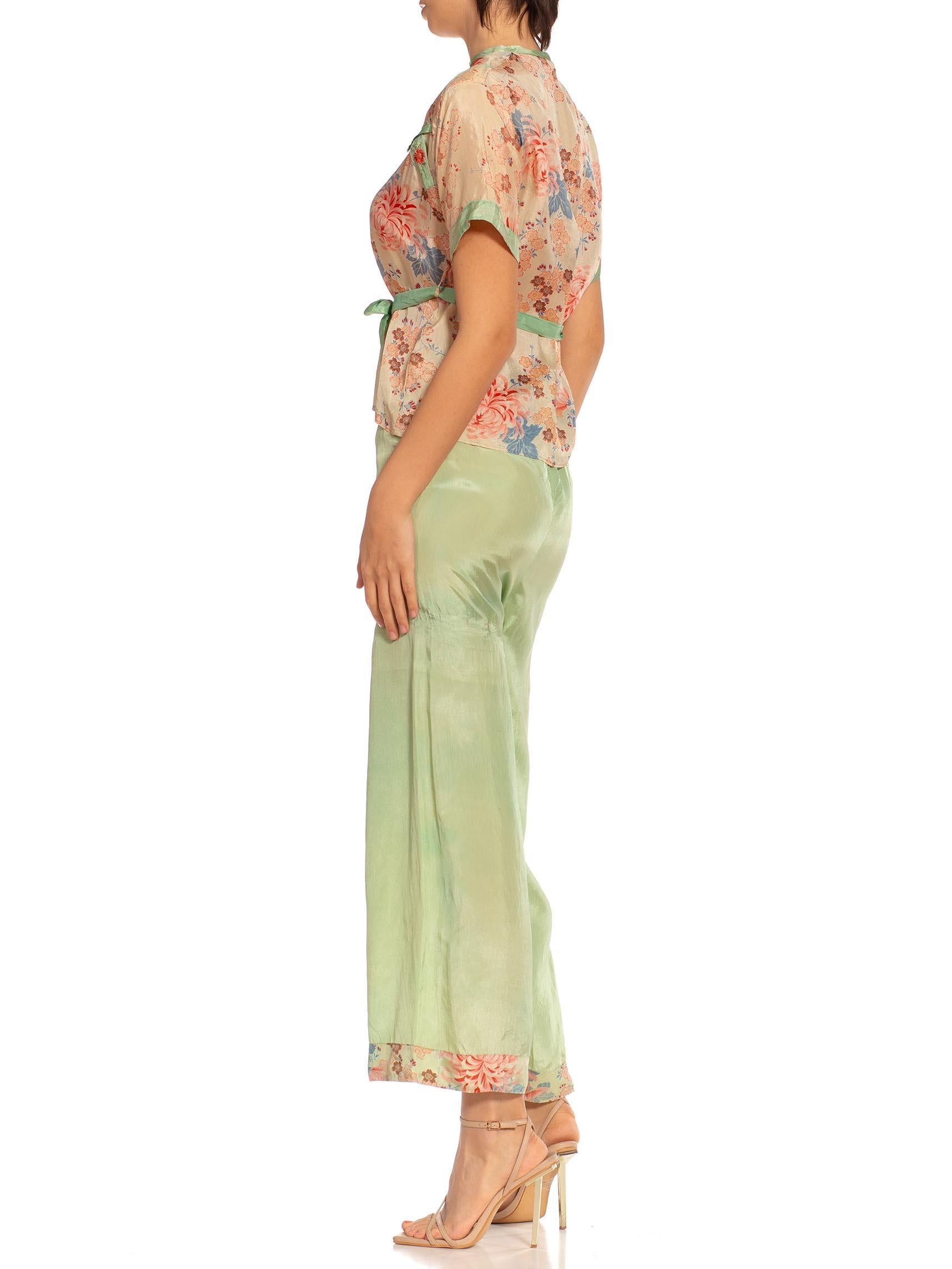 Beige Pajamas de plage en rayonne vert menthe des années 1930 en rupture de stock en vente