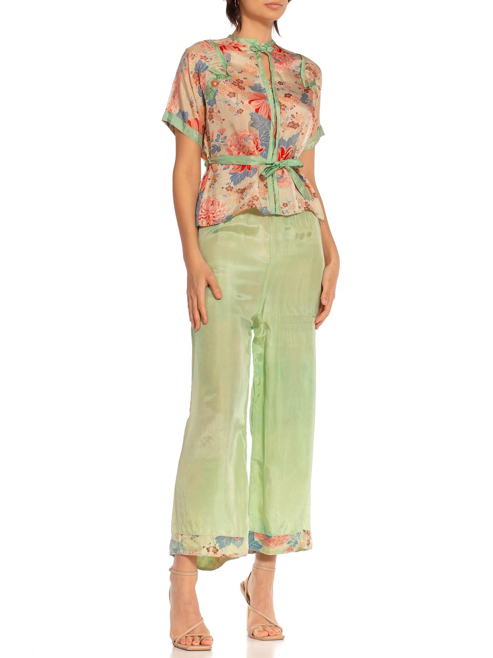 Pajamas de plage en rayonne vert menthe des années 1930 en rupture de stock Excellent état - En vente à New York, NY