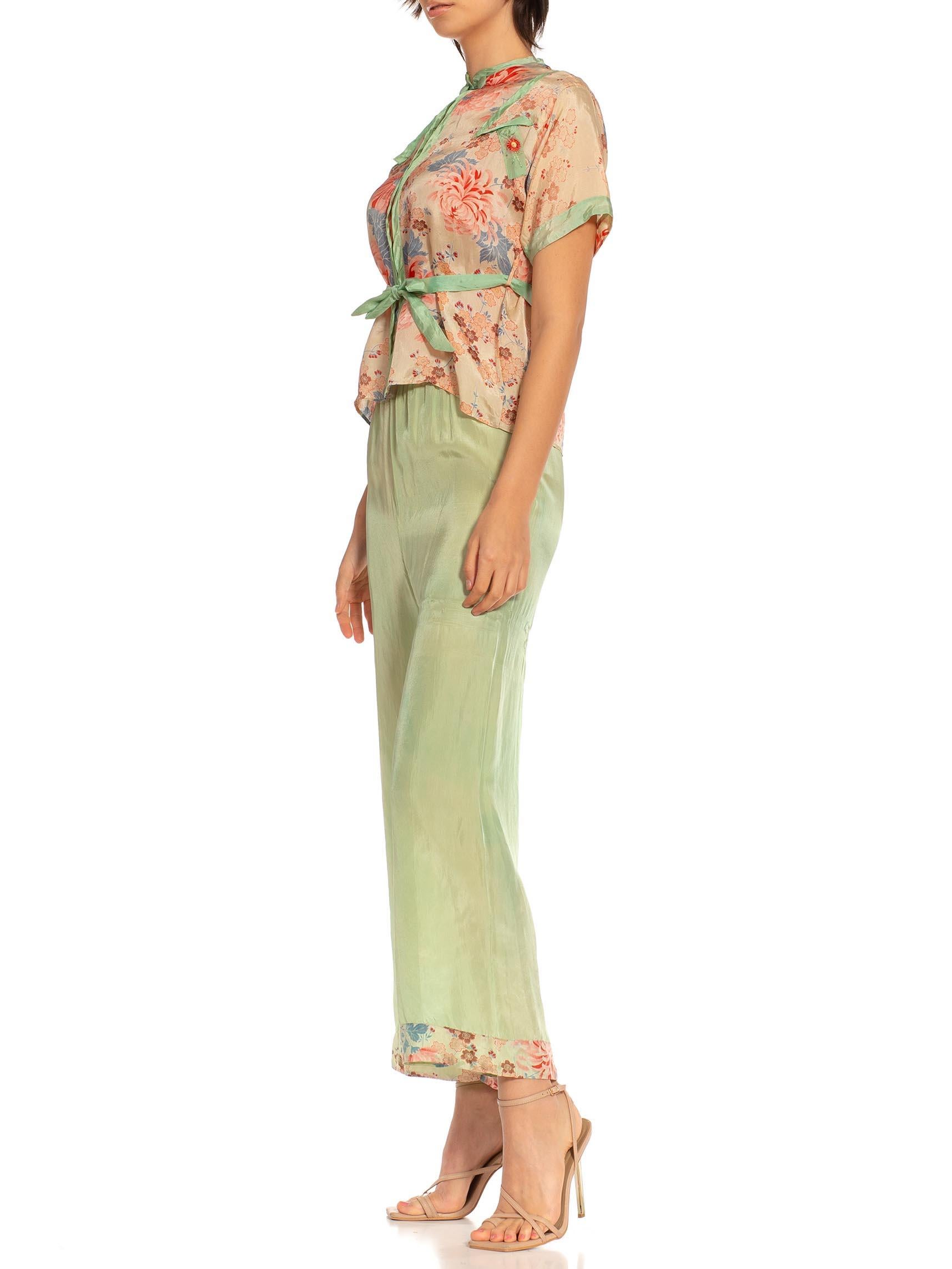Beige 1930S Mint Green Rayon Deadstock Beach Pajamas For Sale