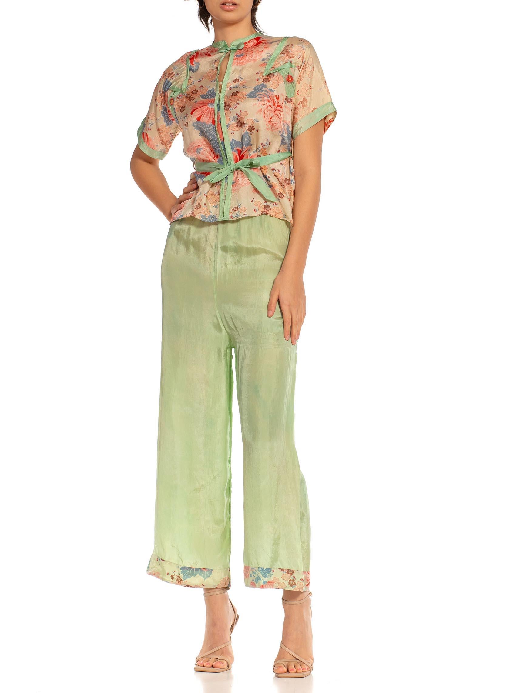 1930S Mint Green Rayon Deadstock Beach Pajamas In Excellent Condition For Sale In New York, NY