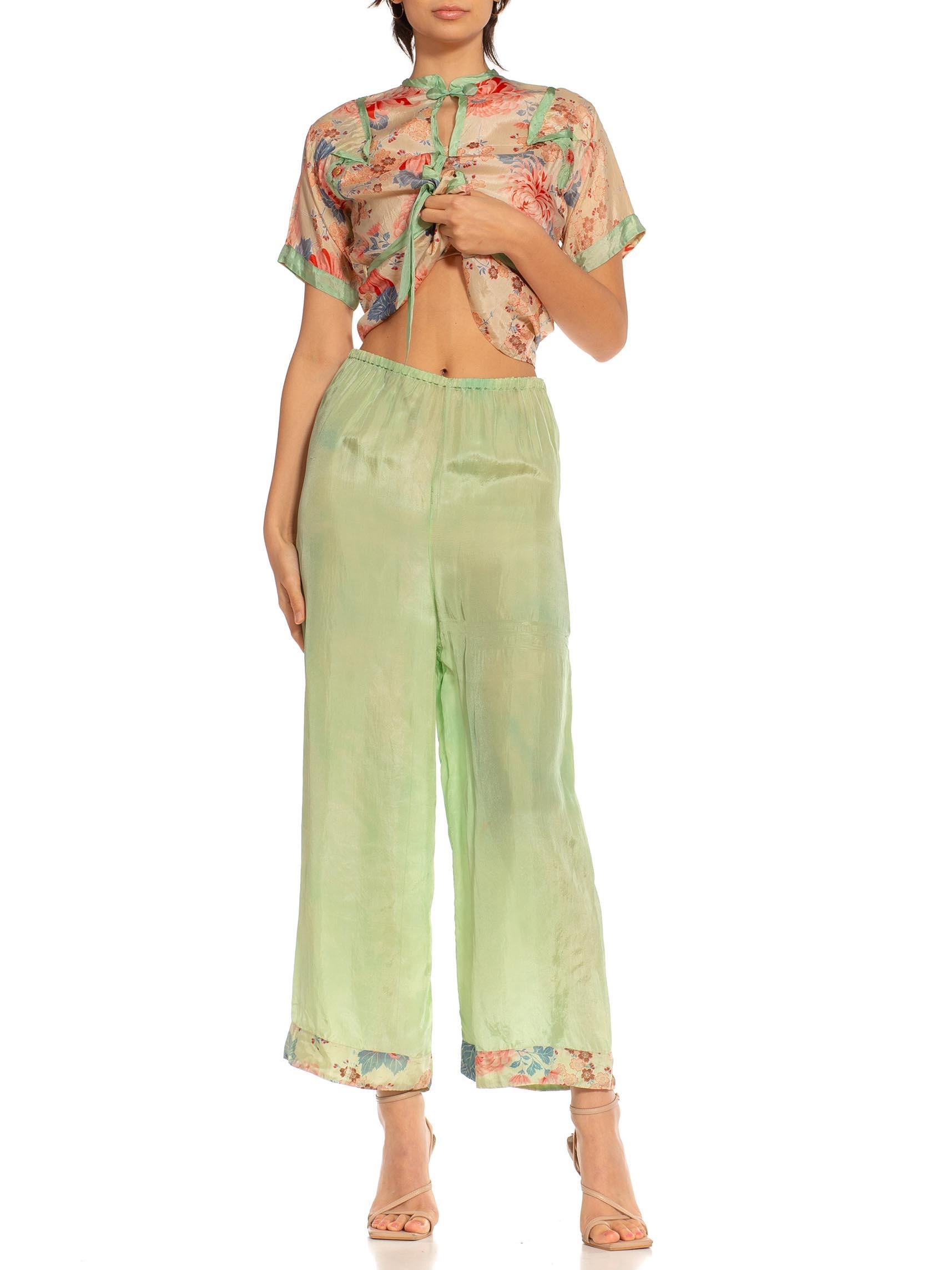 Women's 1930S Mint Green Rayon Deadstock Beach Pajamas For Sale