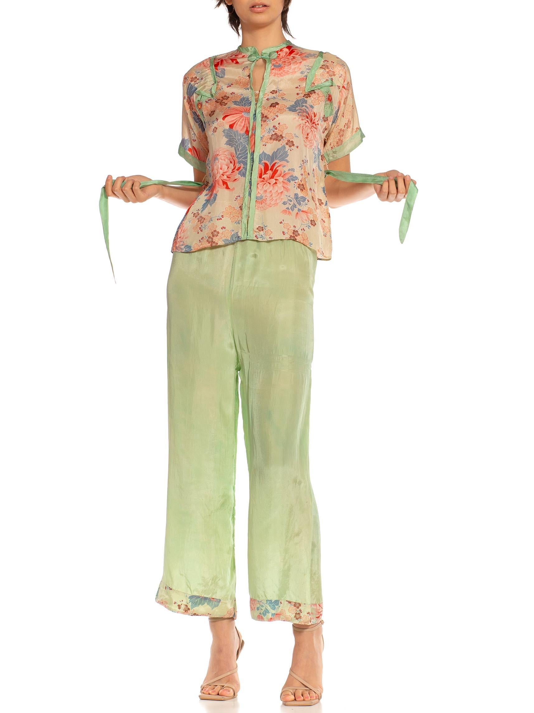 Pajamas de plage en rayonne vert menthe des années 1930 en rupture de stock en vente 3
