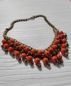 1930 - Miriam Haskell Persimmon - Collier et boucles d'oreilles à bélière avec perles enchevêtrées