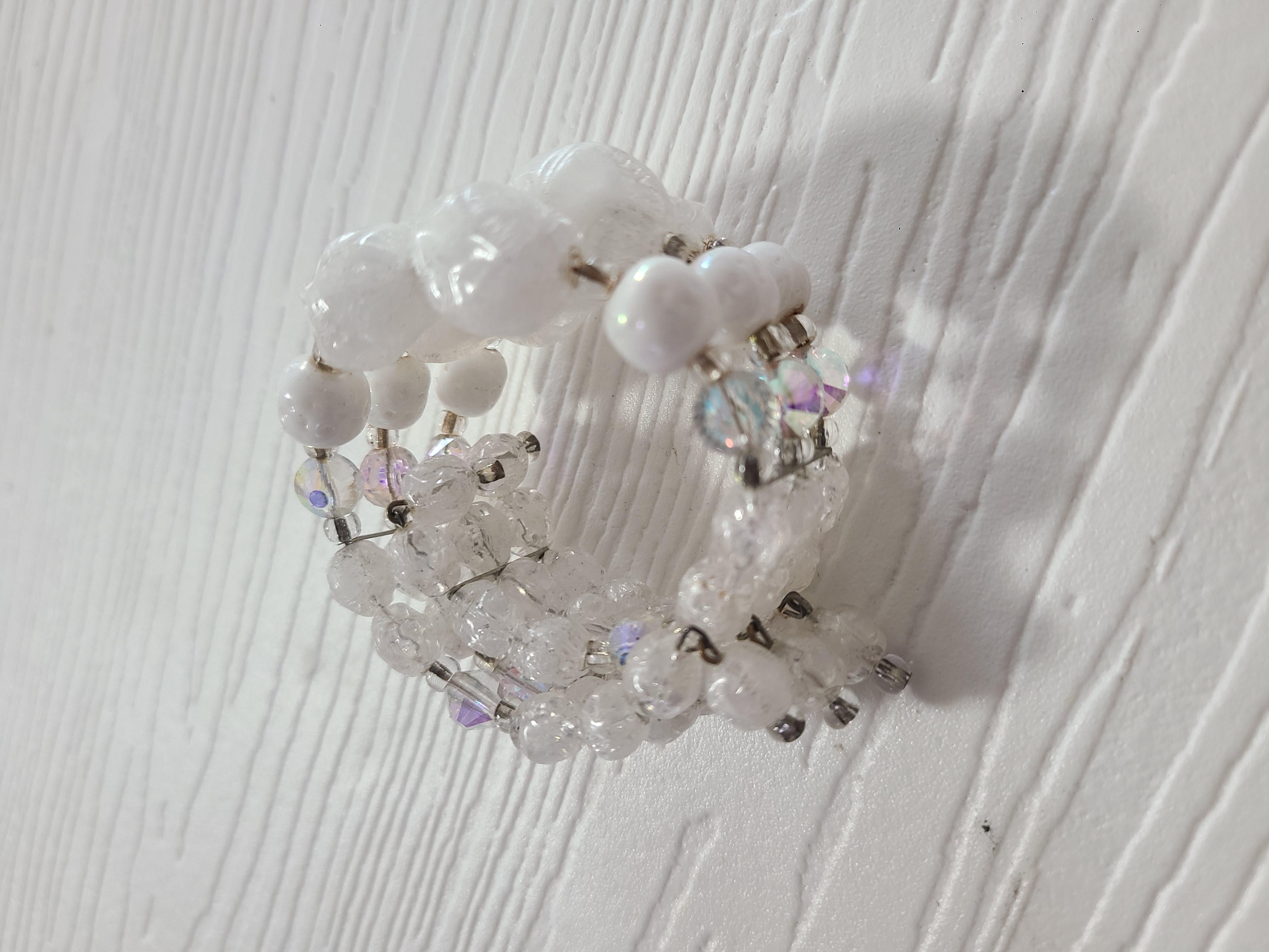 1930s Miriam Haskell Vintage Milk Glass & Crystal Bead Tri-Strand Bracelet In Excellent Condition For Sale In Maywood, NJ