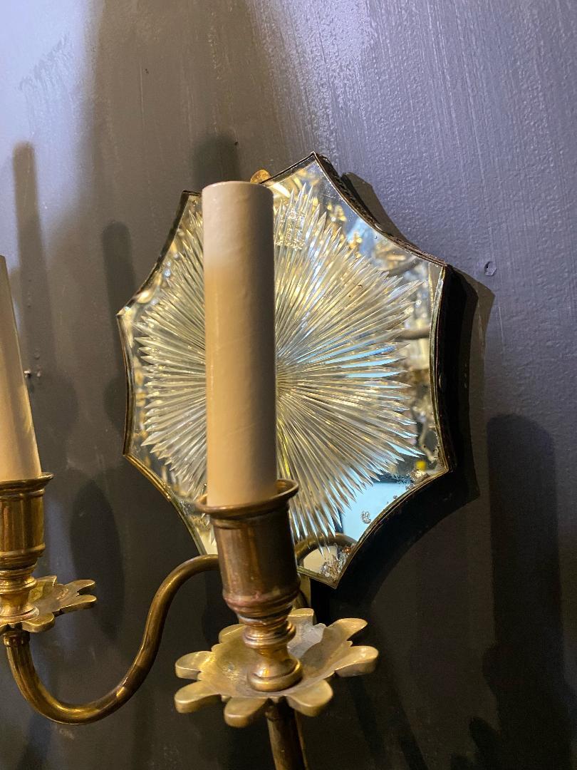 American Classical 1930's Etched Mirror Sconces with Two Lights For Sale