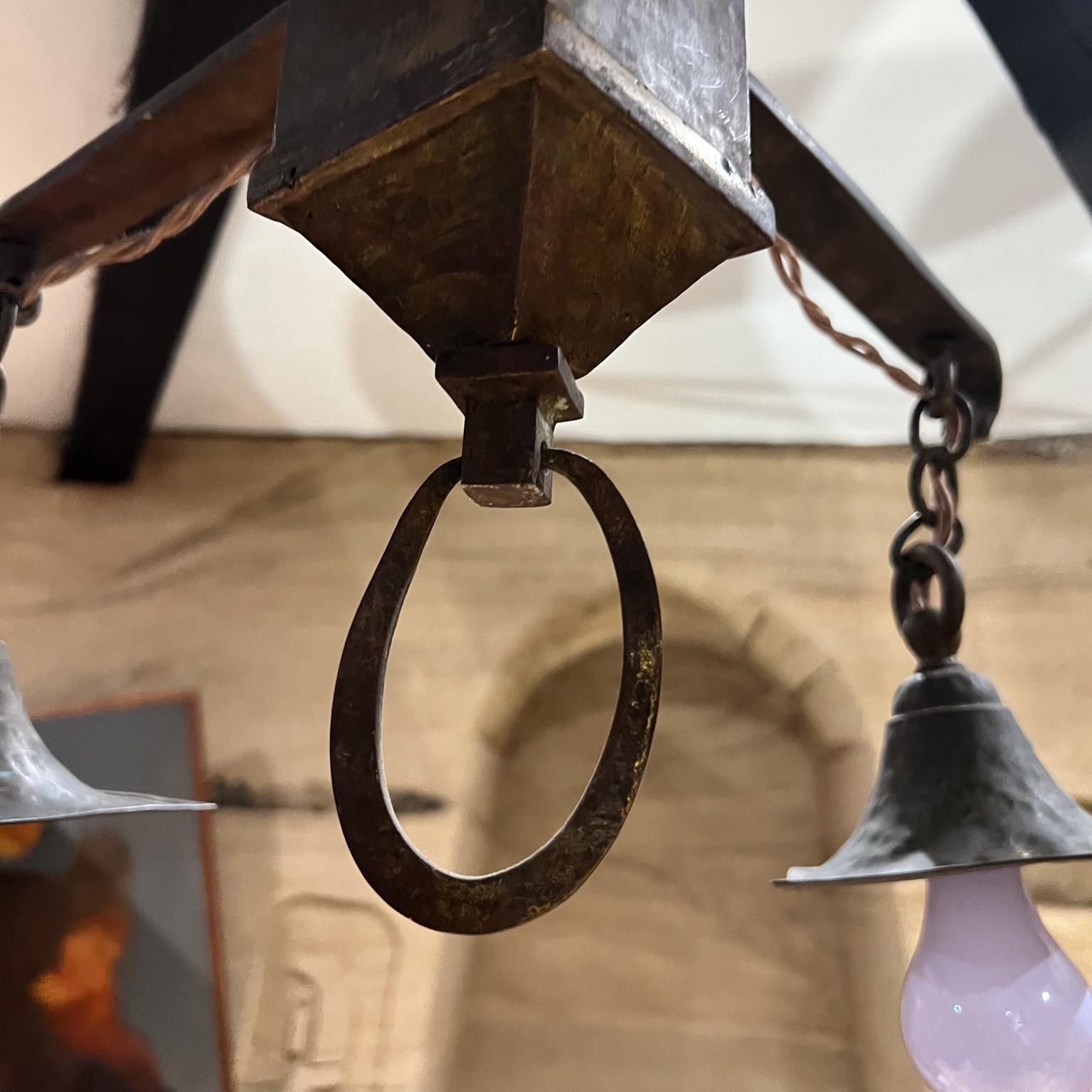 Mexican 1930s Mission Chandelier Hammered Solid Brass Mexico For Sale