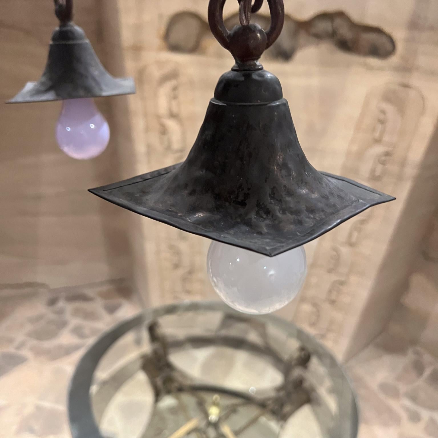 Mid-20th Century 1930s Mission Chandelier Hammered Solid Brass Mexico For Sale