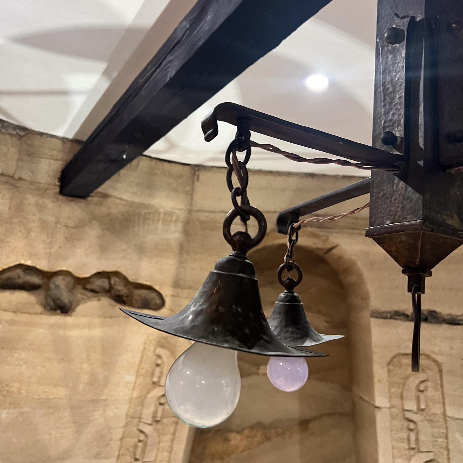 1930s Mission Chandelier Hammered Solid Brass Mexico For Sale 1