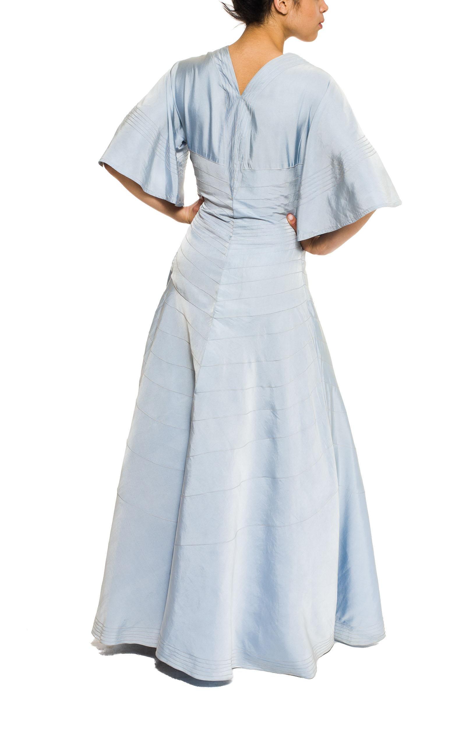 1930S MME JEANNE Baby Blue Haute Couture Silk Satin Art Deco Seamed Gown From La Rochelle France
