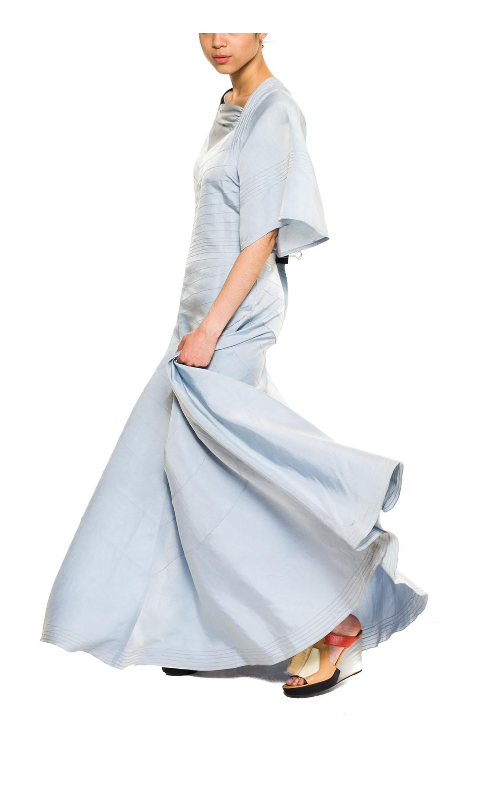 Gray 1930S MME JEANNE Baby Blue Haute Couture Silk Satin Art Deco Seamed Gown From L For Sale