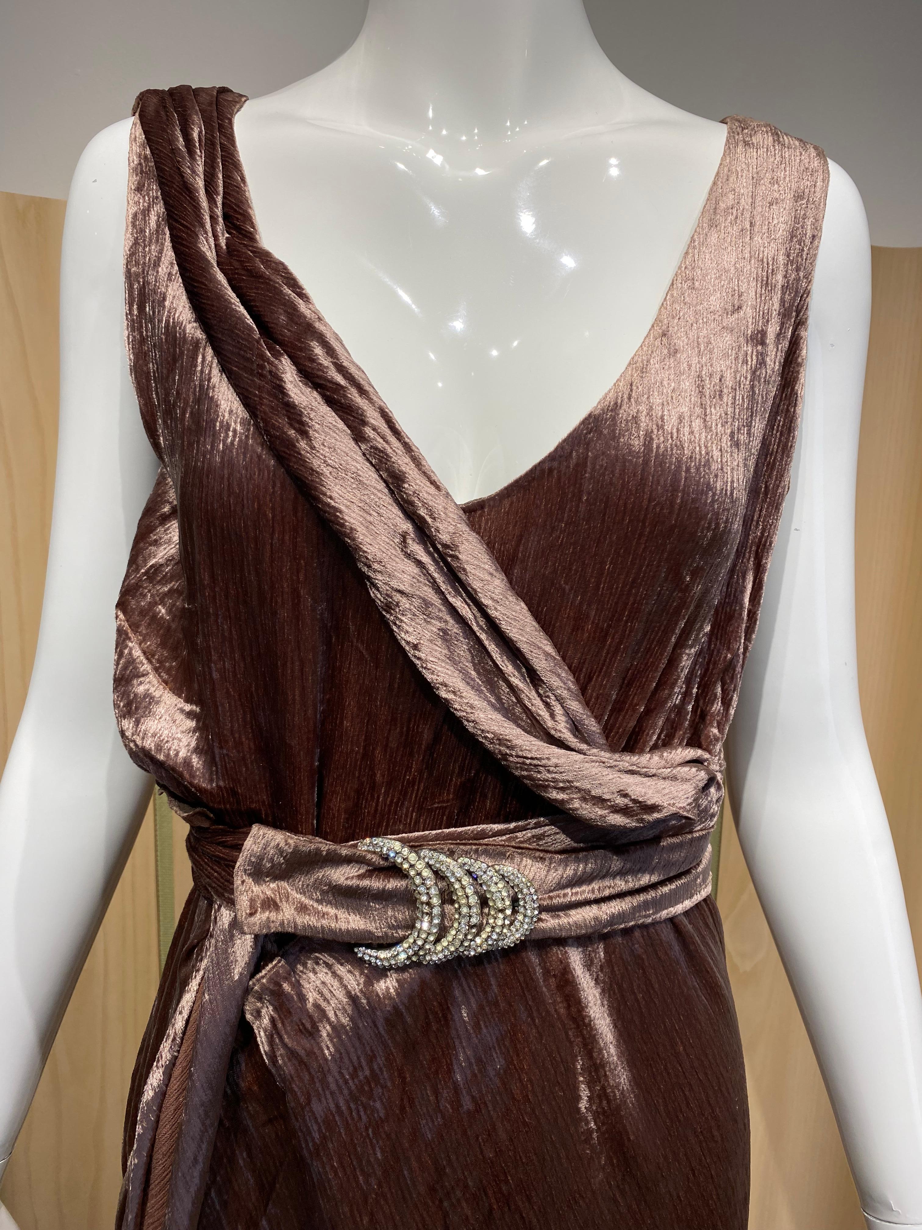 Women's 1930s Mocha Brown Velvet Dress with Capelet For Sale