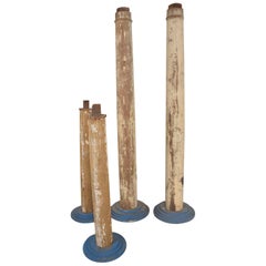 Vintage 1930s Architectural Salvage Distressed Wood Columns Set of Four