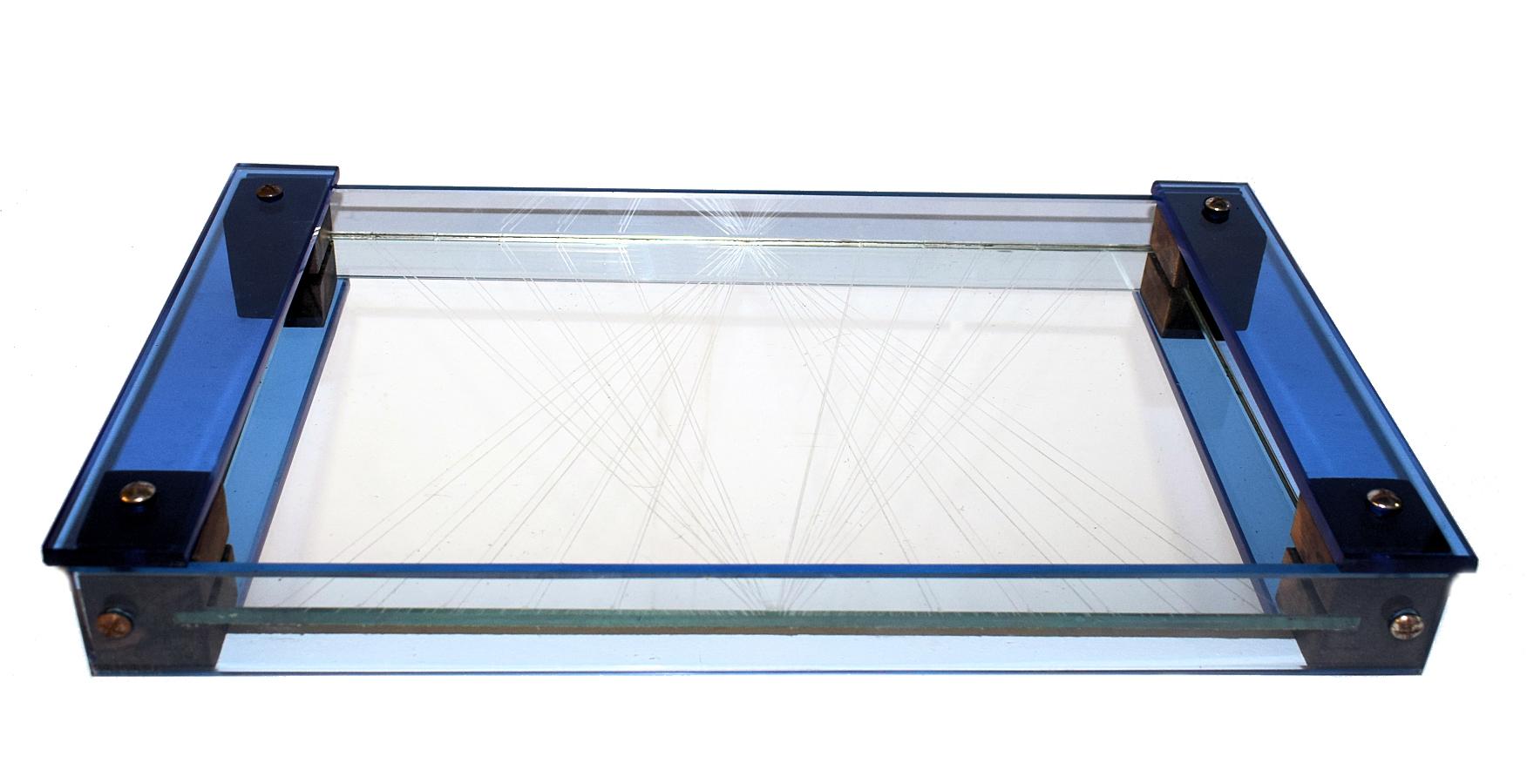 1930s Modernist Art Deco French Blue Glass Tray 1