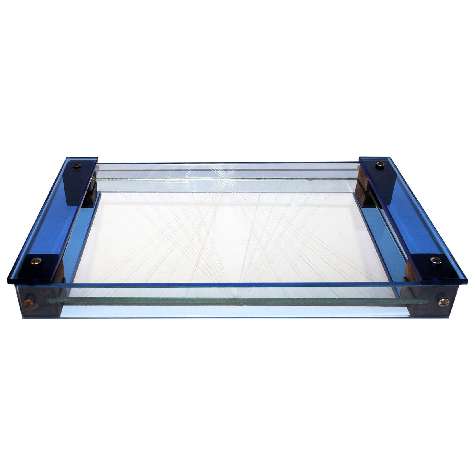 1930s Modernist Art Deco French Blue Glass Tray