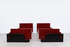 1930's Modernist Bed Set in Red and Black Stained Wood