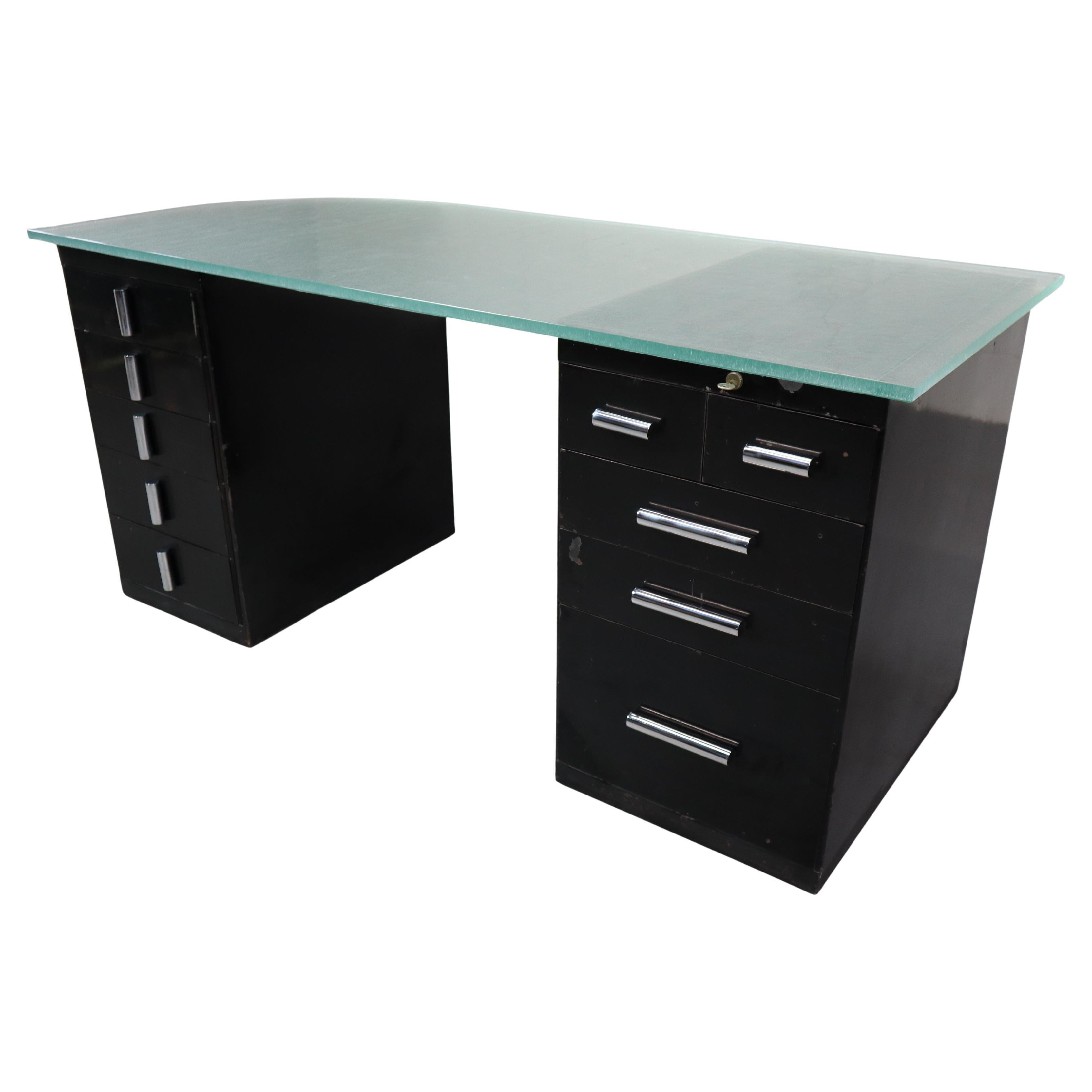 Bureau moderniste 1930 en métal laqué noir