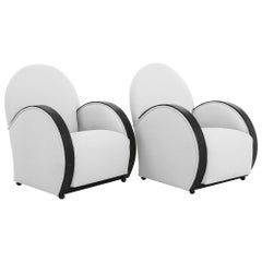 1930s Modernist French Upholstered Wooden Armchairs, a Pair