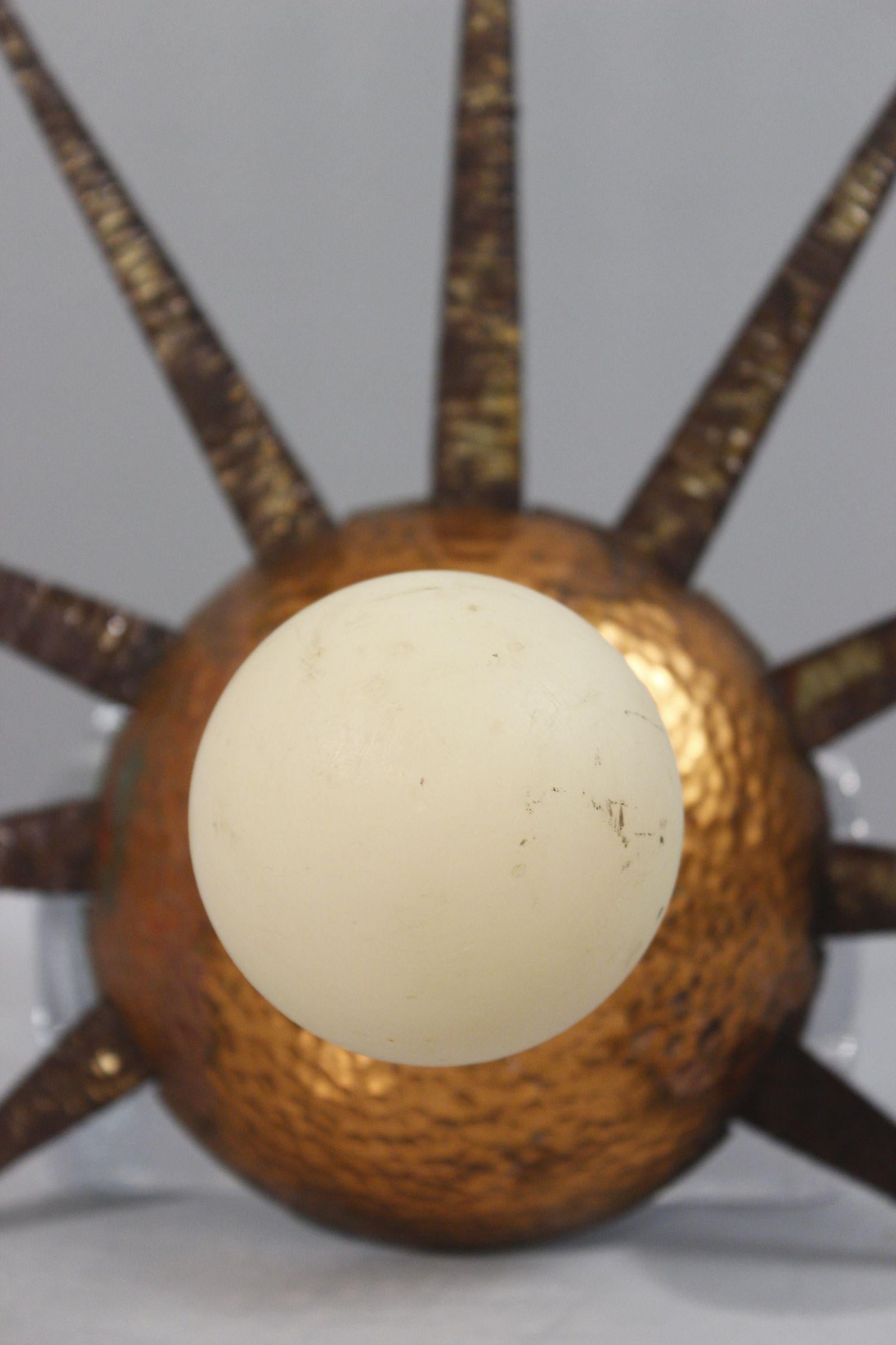 French 1930s Modernist hammered copper & brass wall coat hanger For Sale