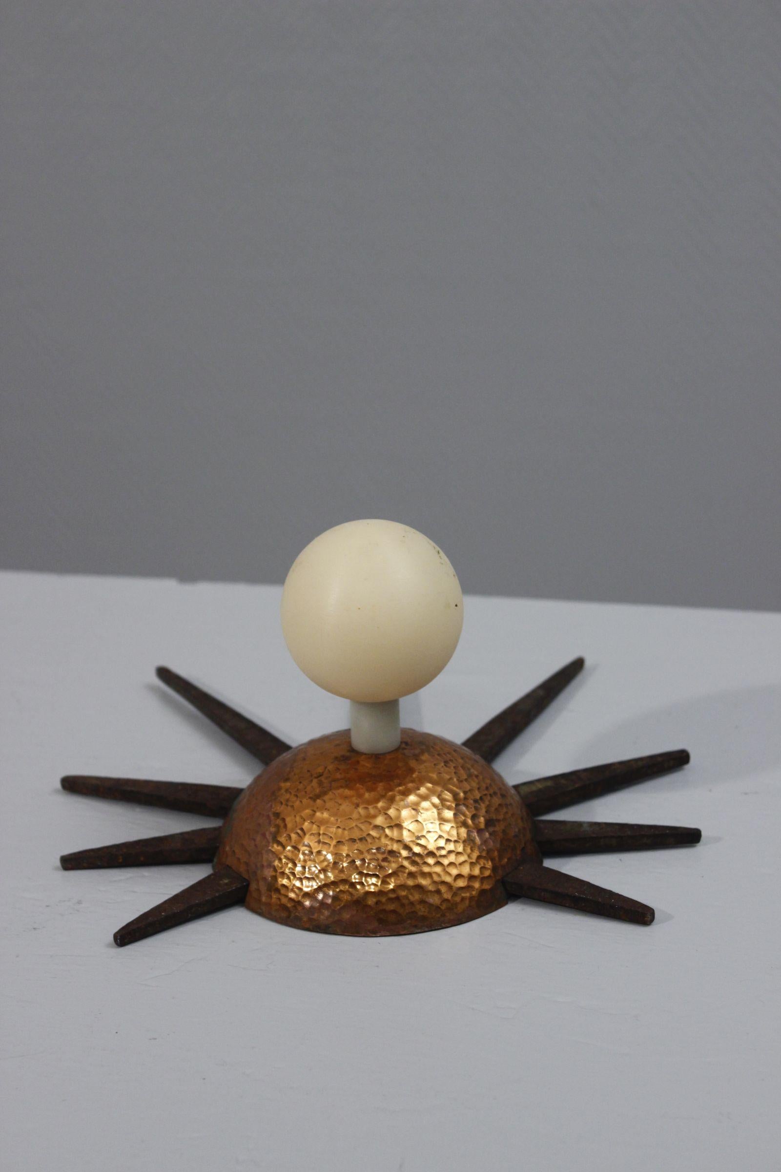 Mid-20th Century 1930s Modernist hammered copper & brass wall coat hanger For Sale