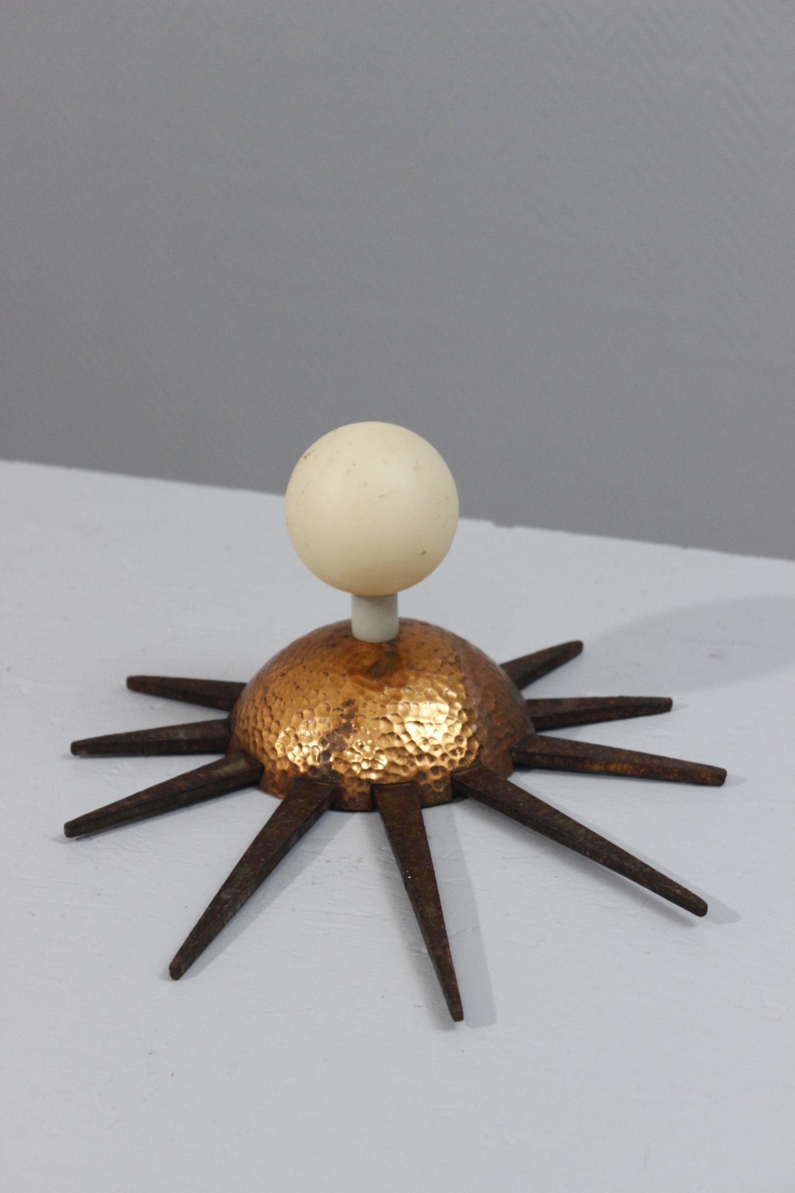 Brass 1930s Modernist hammered copper & brass wall coat hanger For Sale