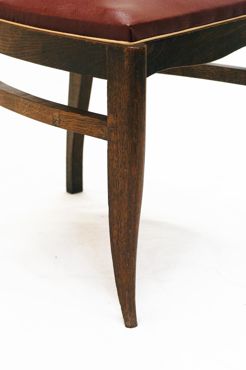 1930s 40s Modernist set of Six French Art Deco Oak Dining Chairs Charles Dudouyt For Sale 3