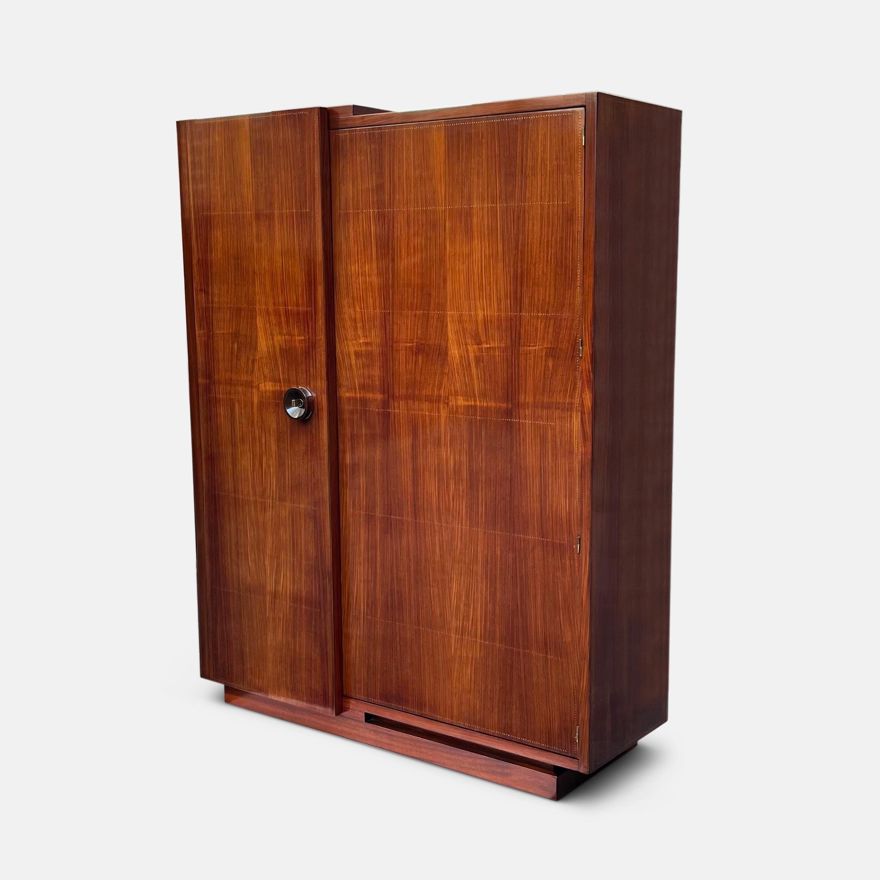 Wood 1930s Modernist Wardrobe by André Sornay, Stamped and Documented For Sale