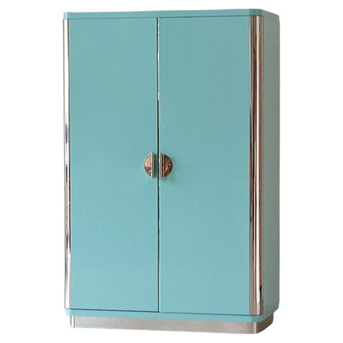 1930s modernist wardrobe by Rudolf Vichr, lacquered in a Miami Art Deco colour For Sale