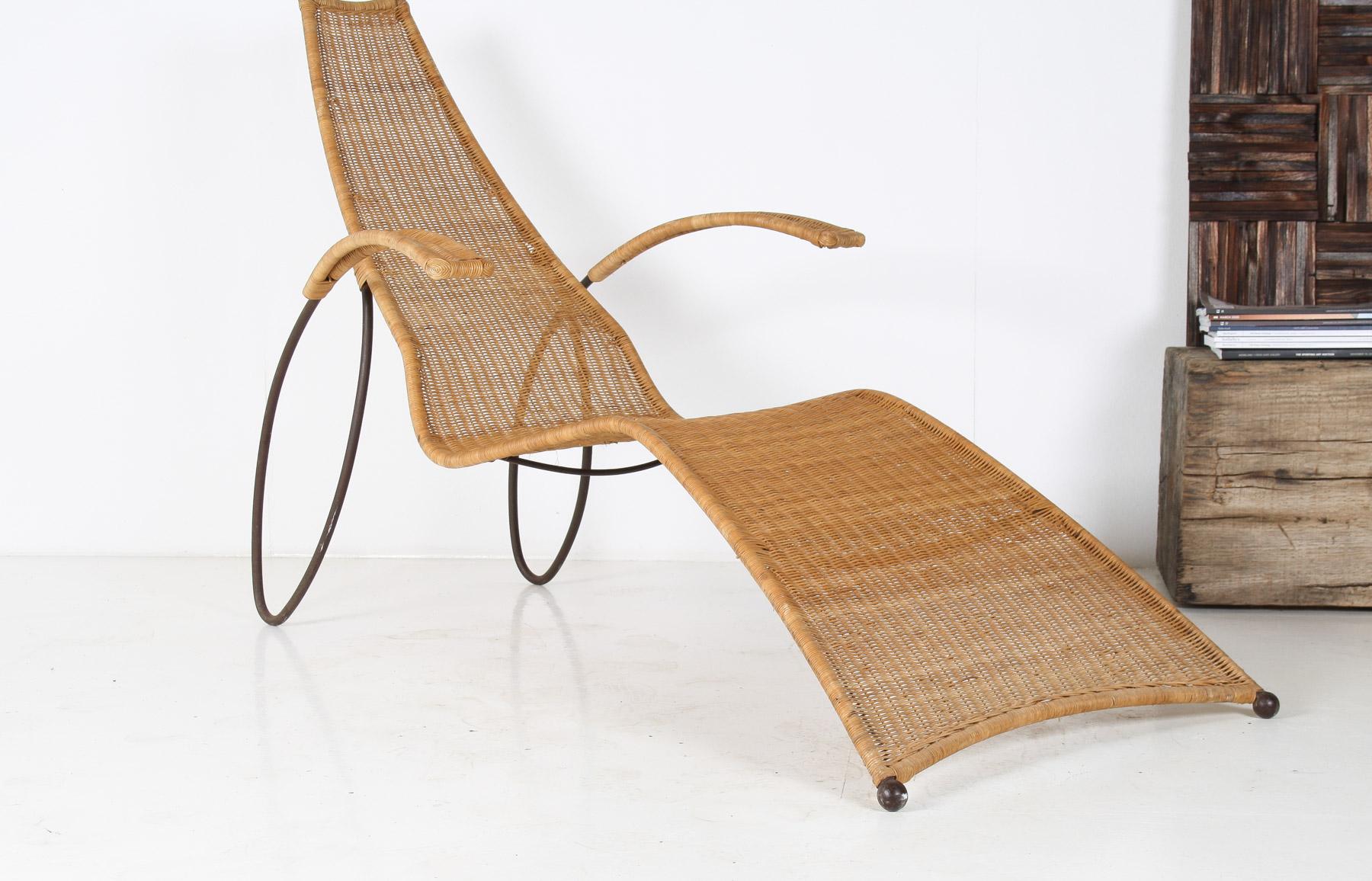 1930 Modernista Marco de Hierro Forjado Sol de Mimbre Chaise Longer con Brazos + Reposapiés en venta 6