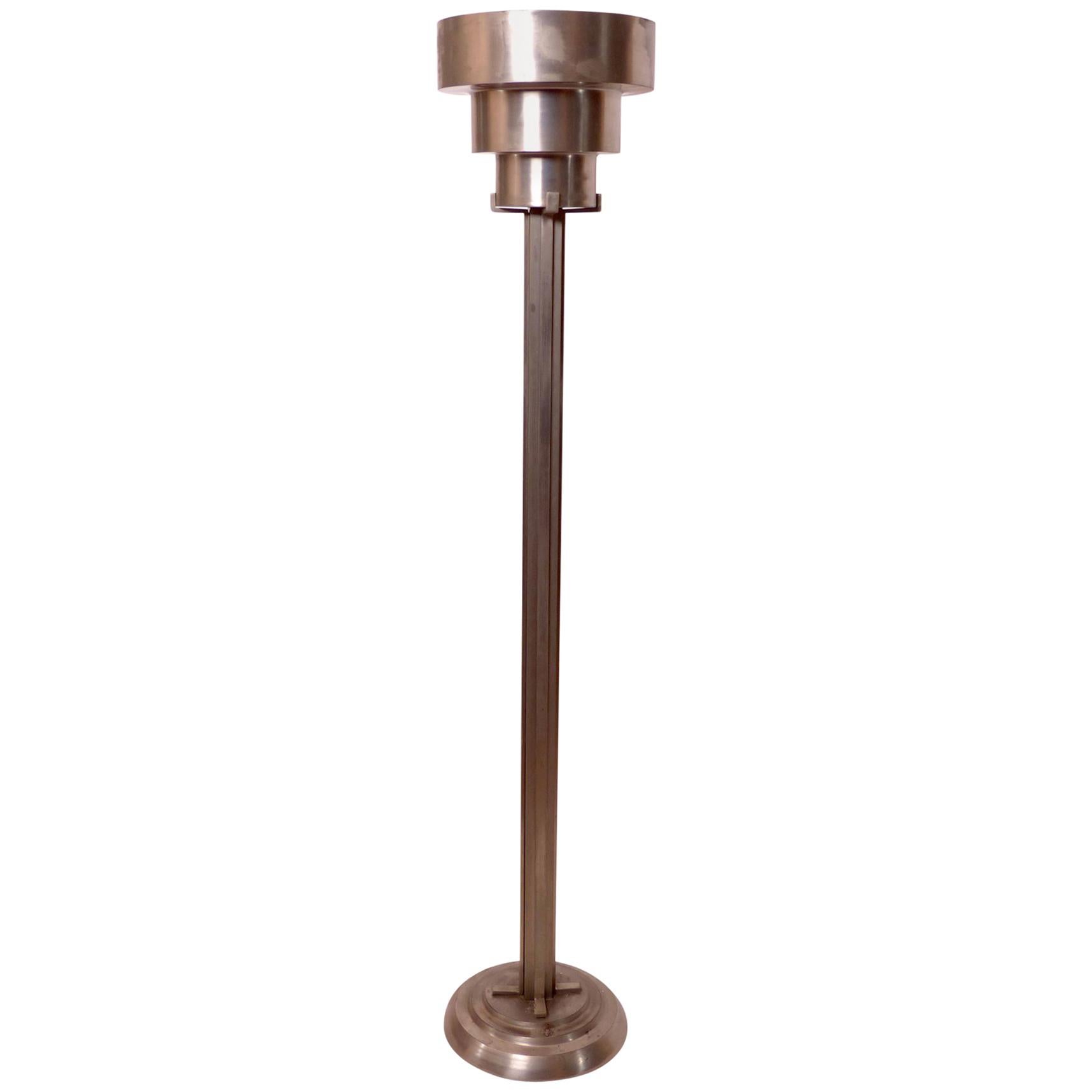 1930s Modernistic Floor Lamp with Uplighter in Metal, French Art Deco For  Sale at 1stDibs