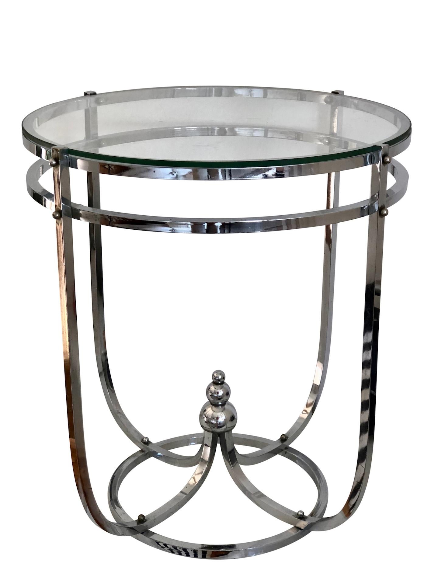 Polychromed 1930s, Modernistic Side Table in Chromed Metal, French Art Deco