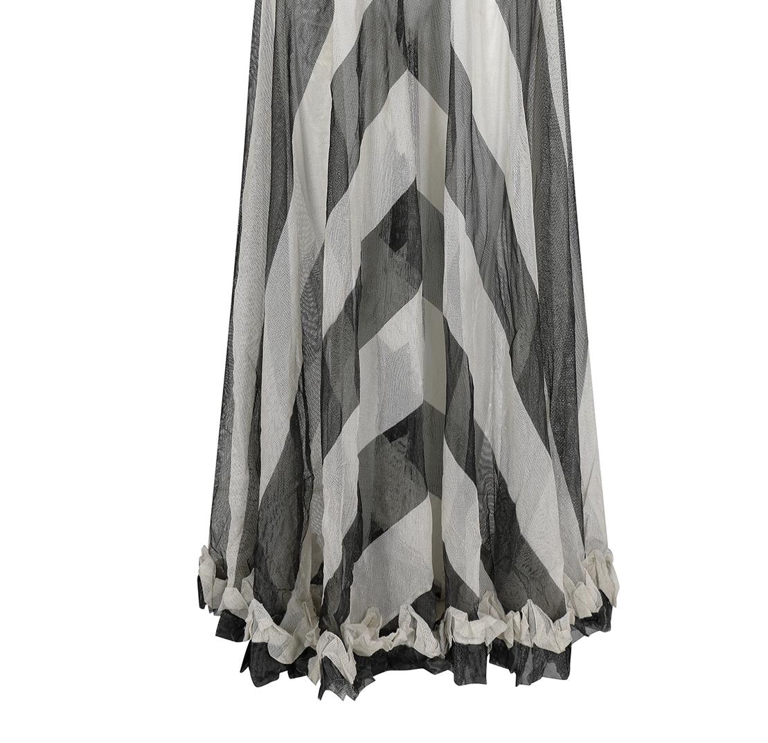 Women's 1930s Monochrome Chevron Pattern Tulle Dress For Sale