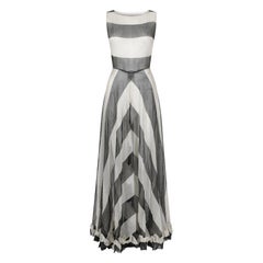 Vintage 1930s Monochrome Chevron Pattern Tulle Dress