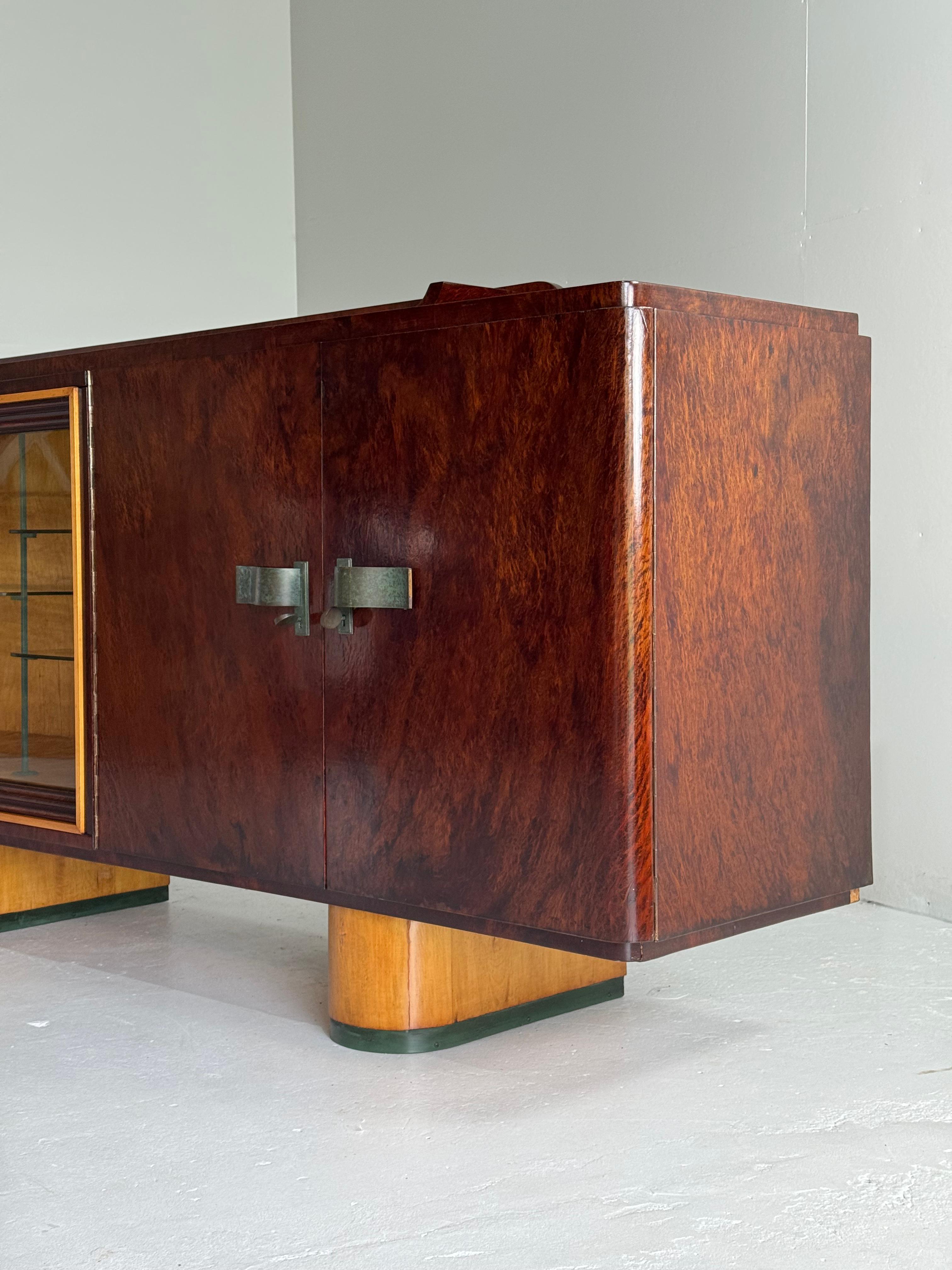 Glass 1930s Monumental art deco mahogany sideboard For Sale