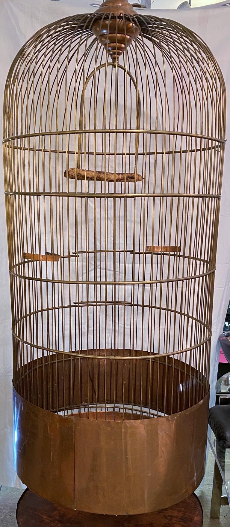 1930s Monumental Copper Bird Cage with Copper Stand For Sale at 1stDibs