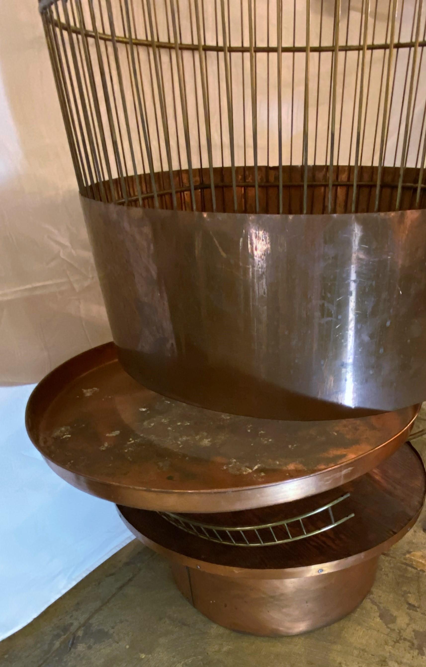 Modern 1930s Monumental Copper Bird Cage with Copper Stand For Sale