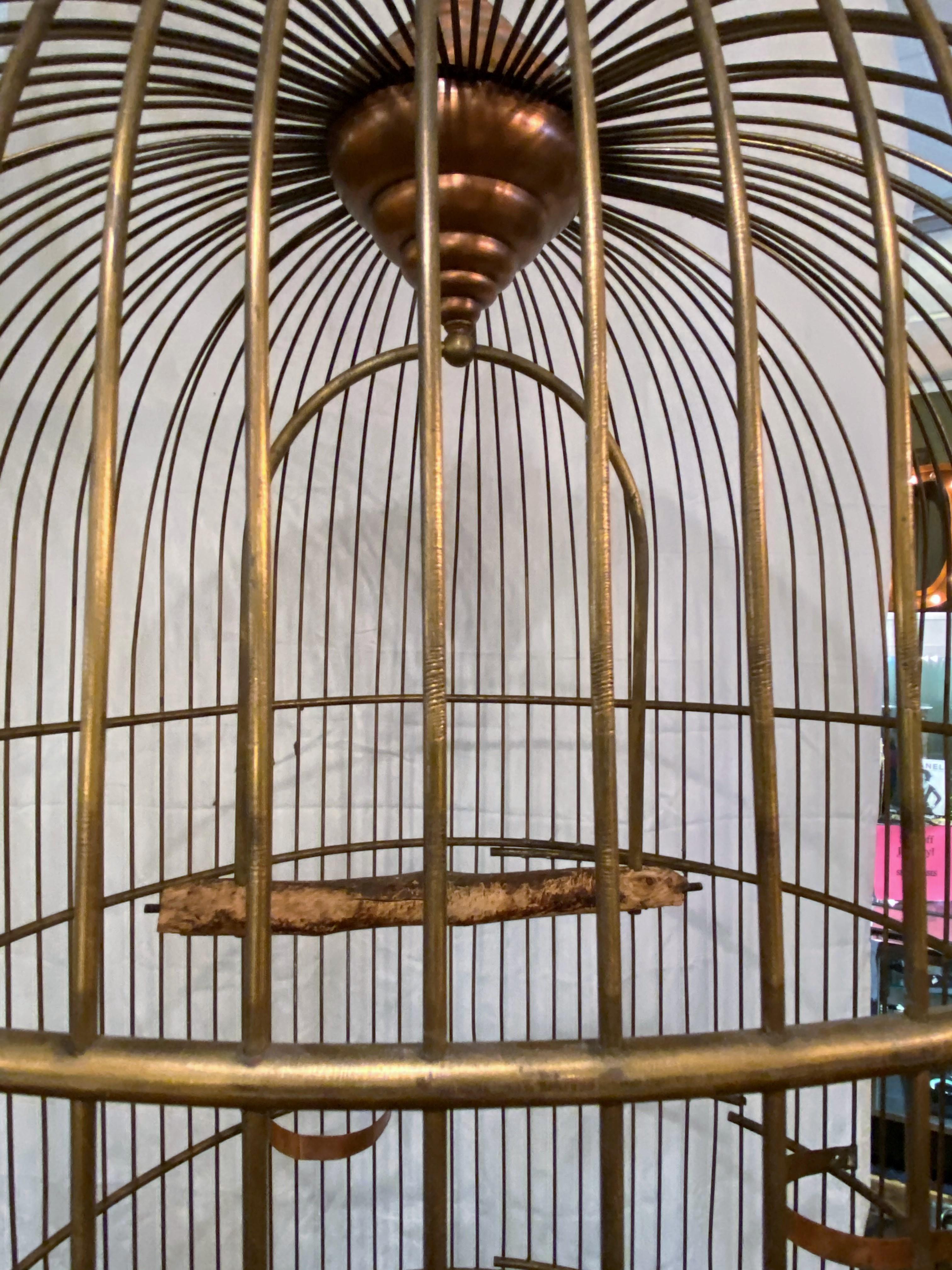 French 1930s Monumental Copper Bird Cage with Copper Stand For Sale