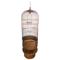 Vintage 1930s Monumental Copper Bird Cage with Copper Stand