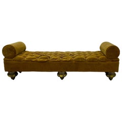 1930s Moroccan Style Velvet Chaise with Amazing Large Scale Brass Feet