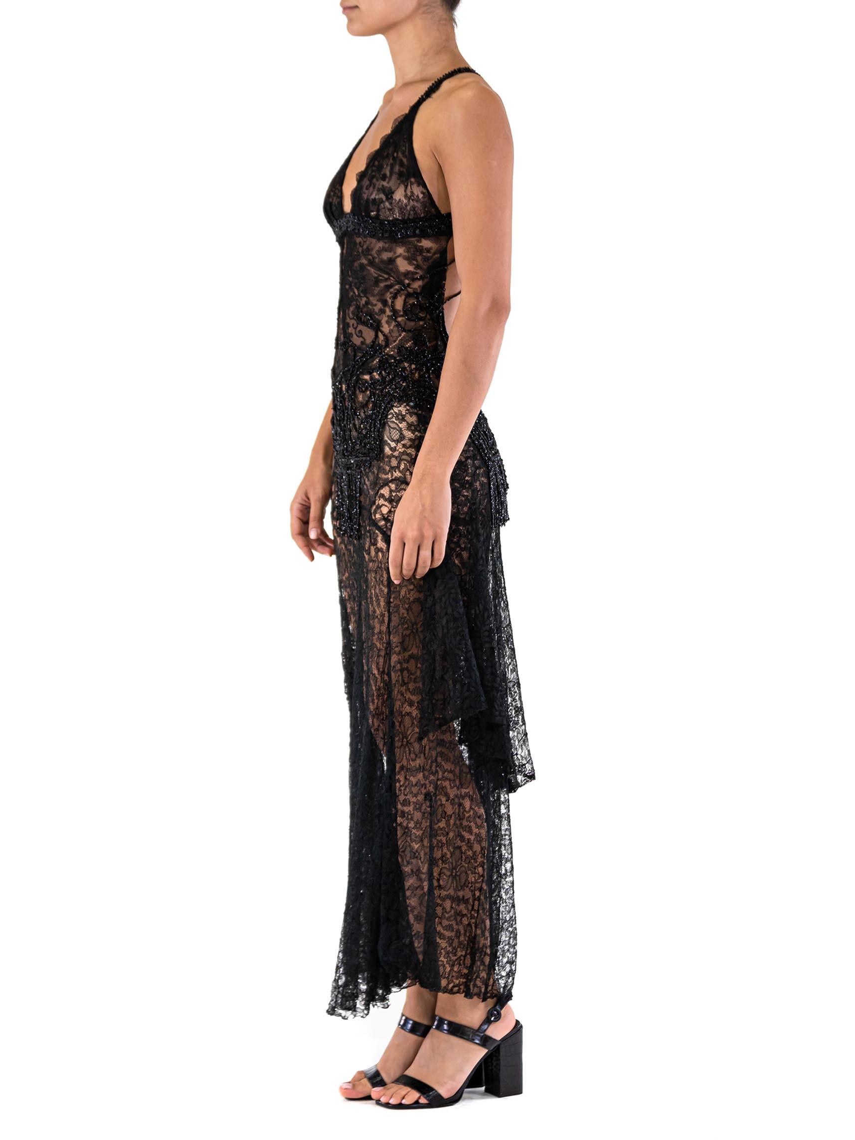 Repurposing vintage 1930's lace into  1930S MORPHEW ATELIER Black Silk Lace Gown With Victorian Beadwork 