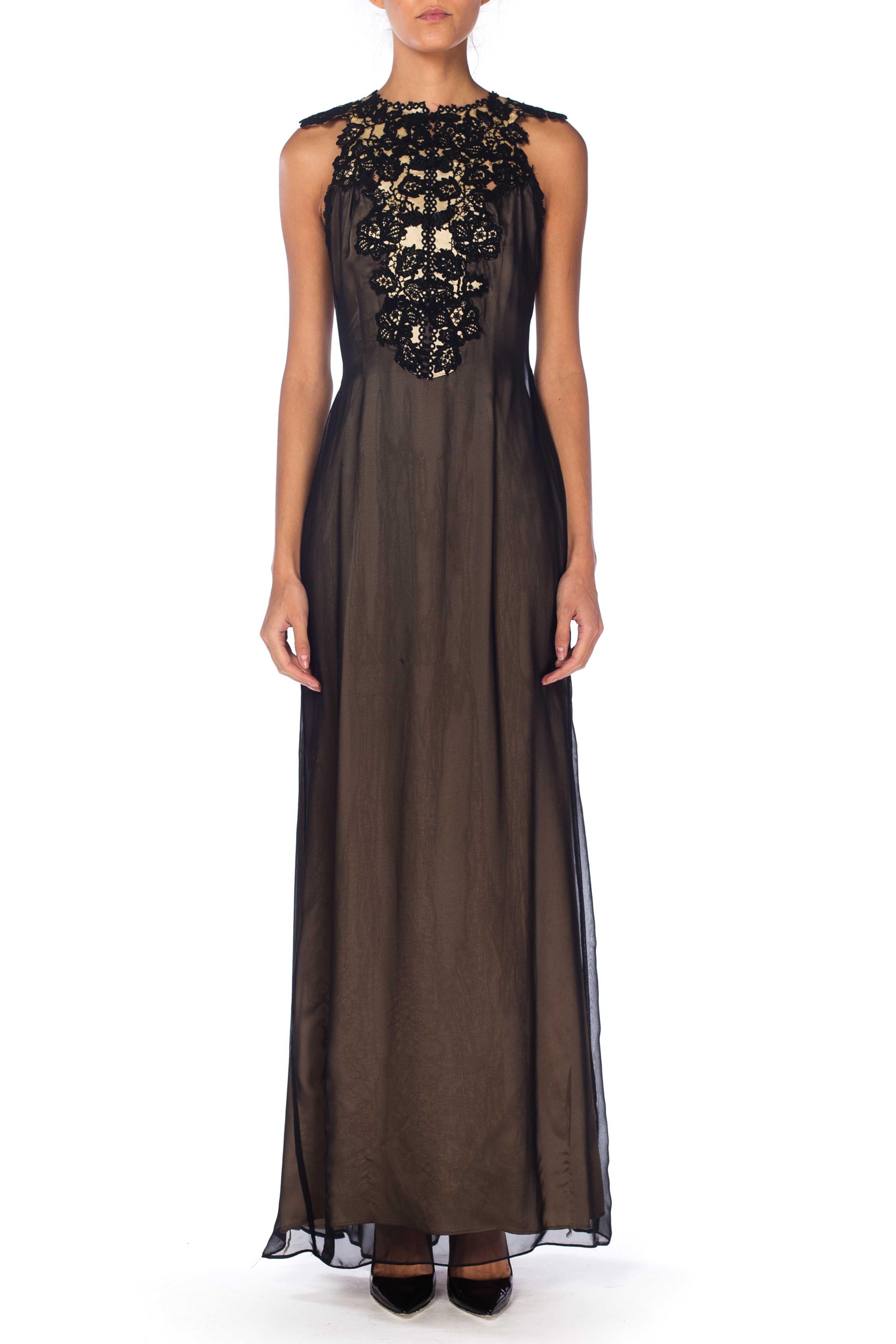 MORPHEW COLLECTION Black Silk & Poly Chiffon Gown With A Victorian Lace Collar
MORPHEW COLLECTION is made entirely by hand in our NYC Ateliér of rare antique materials sourced from around the globe. Our sustainable vintage materials represent over a