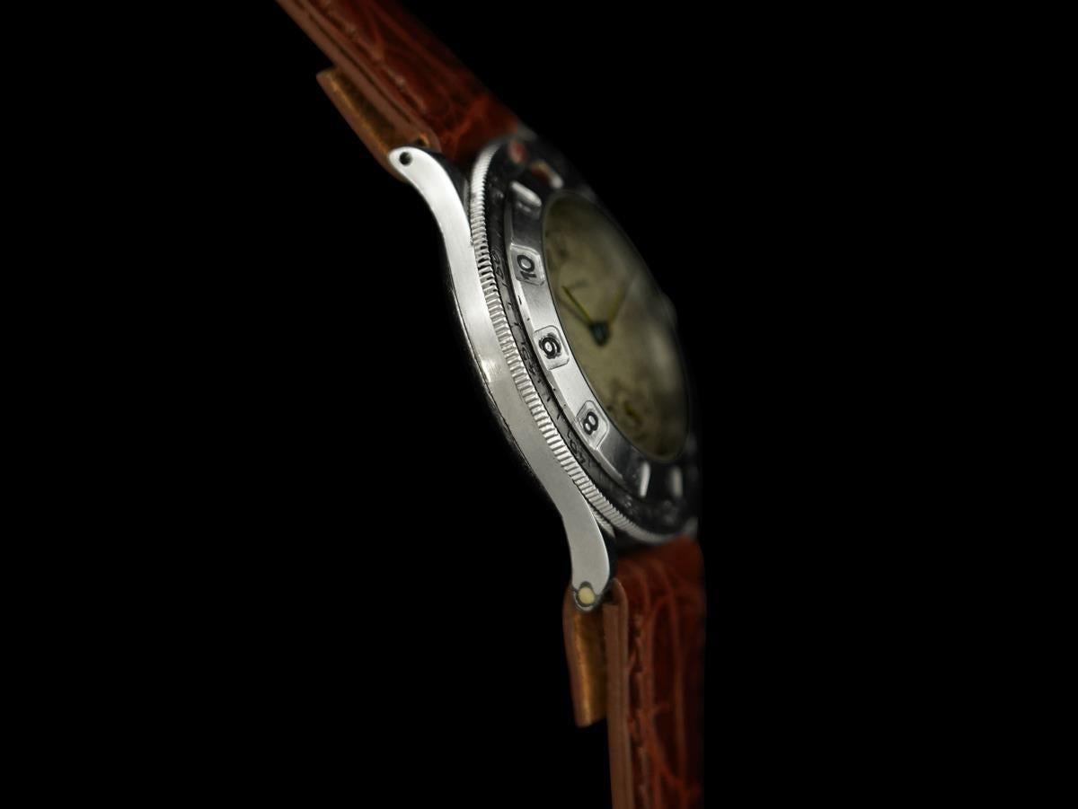 1930's Movado Vintage Mens Stainless Steel Elapsed Time Pilots Watch For Sale 1