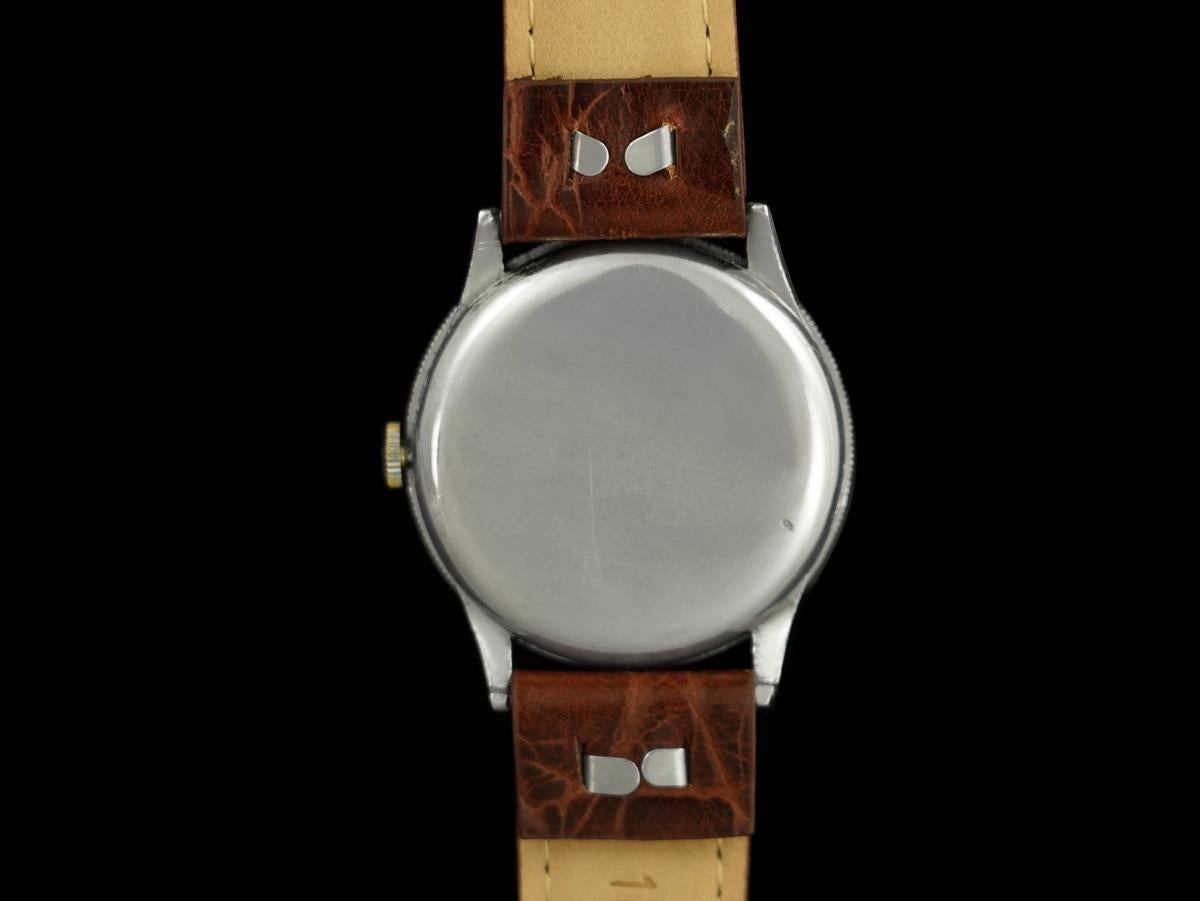 1930's Movado Vintage Mens Stainless Steel Elapsed Time Pilots Watch For Sale 2