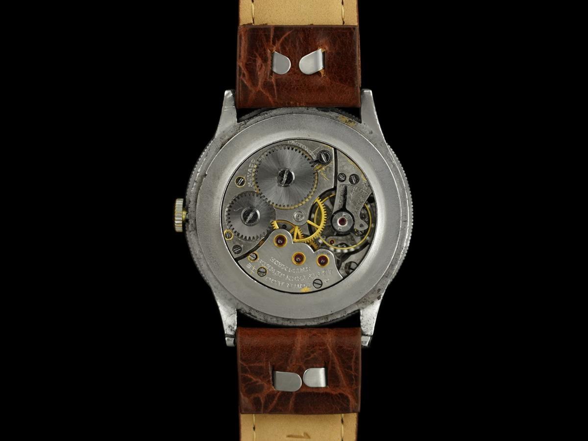 1930's Movado Vintage Mens Stainless Steel Elapsed Time Pilots Watch For Sale 3