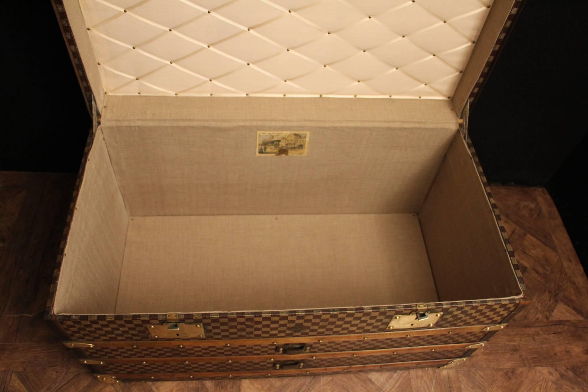 1930s Moynat Checkers Canvas Steamer Trunk 4